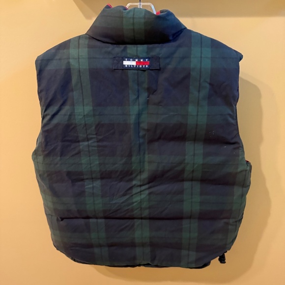 VTG 90s Tommy Hilfiger Reversible Puffer Vest M Crest Tartan Plaid Down Mens - Picture 2 of 15